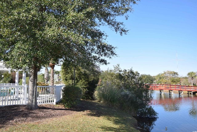 view of yard featuring a water view