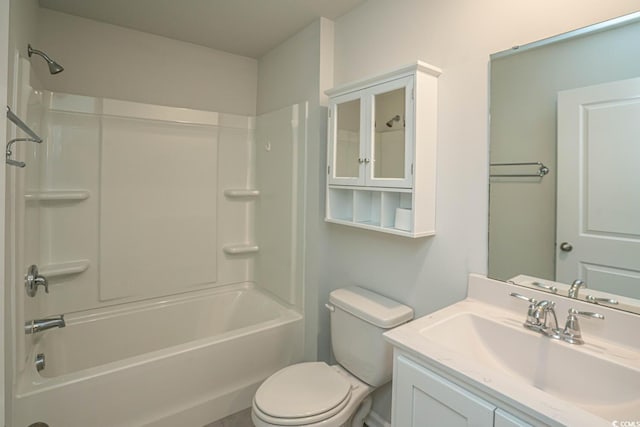 full bathroom with shower / bathing tub combination, vanity, and toilet