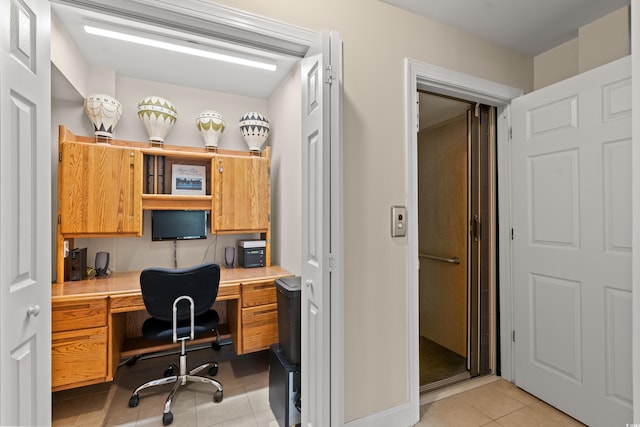 tiled home office with built in desk