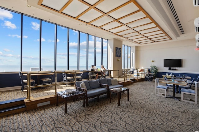 building lobby featuring a water view