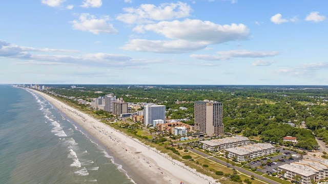 aerial view with a beach view and a water view