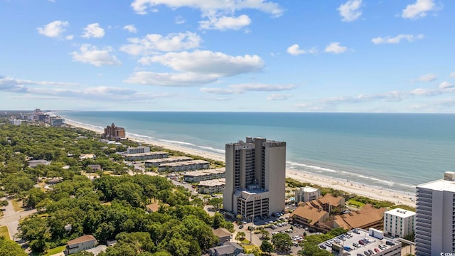 bird's eye view with a beach view and a water view