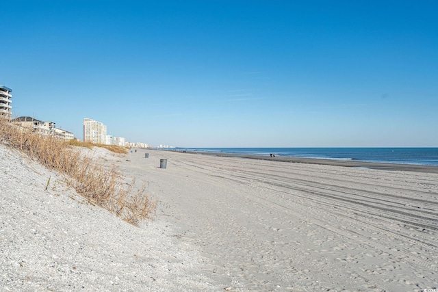 property view of water featuring a beach view