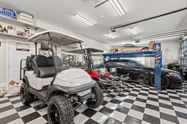 garage with a garage door opener