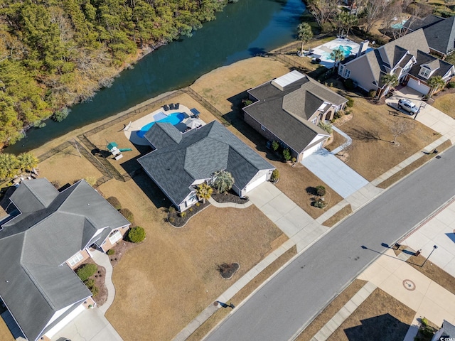 aerial view with a water view