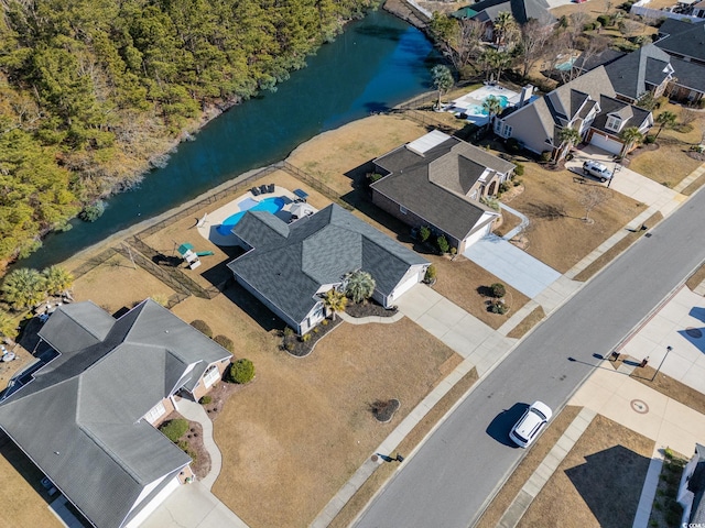 aerial view featuring a water view