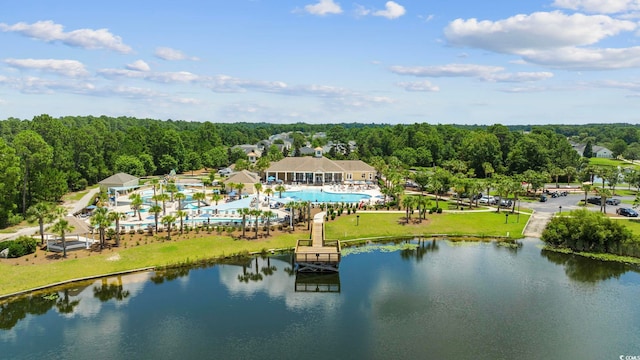 aerial view featuring a water view