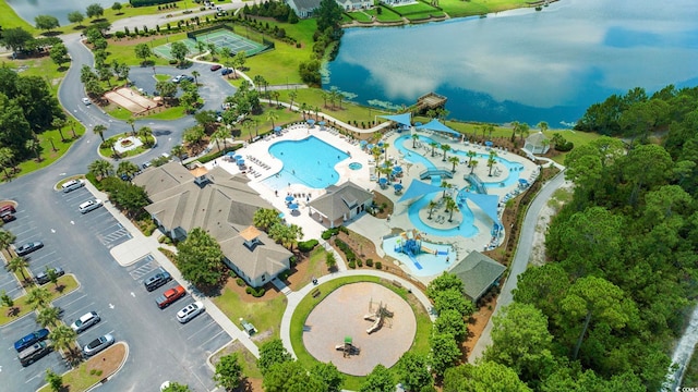 aerial view with a water view