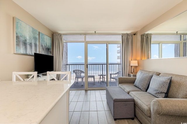 living room with floor to ceiling windows