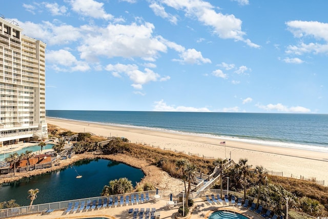 view of water feature featuring a beach view