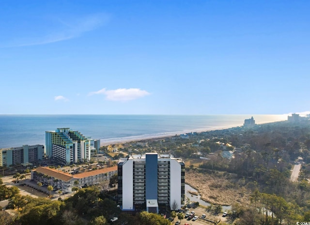 aerial view featuring a water view and a view of the beach