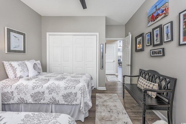 4210 Coquina Harbour Dr Unit A-16, Little River, SC 29566 - bedroom featuring a closet, dark wood finished floors, and a ceiling fan