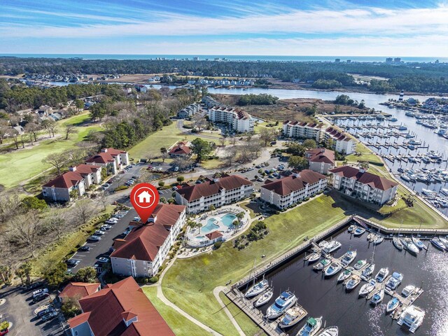 aerial view featuring a water view