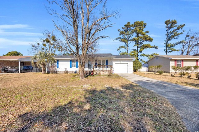 789 University Forest Cir, Conway, SC 29526 - ranch-style house featuring driveway, a porch, an attached garage, and a front lawn