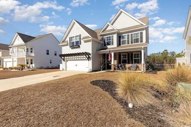 view of front of house with a garage and a porch