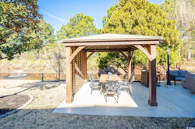 view of patio / terrace featuring a gazebo and outdoor lounge area