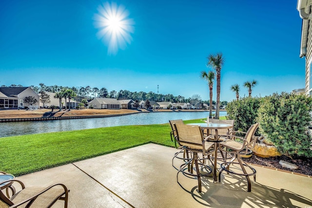 view of patio / terrace featuring a water view