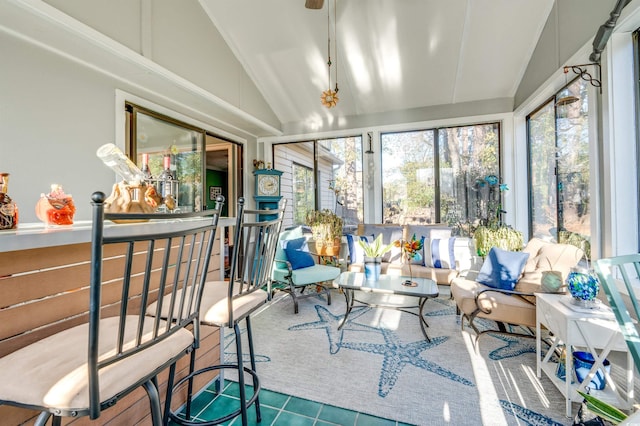 sunroom with lofted ceiling