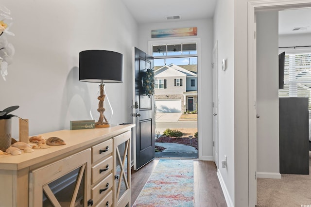 foyer entrance featuring plenty of natural light and dark hardwood / wood-style floors