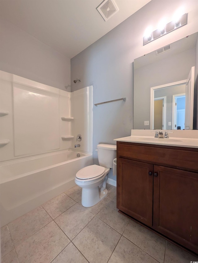 full bathroom with tile patterned floors, toilet, vanity, and bathing tub / shower combination