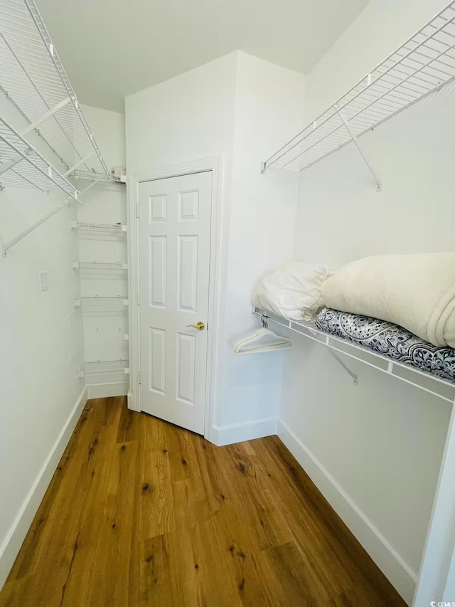 walk in closet with hardwood / wood-style flooring