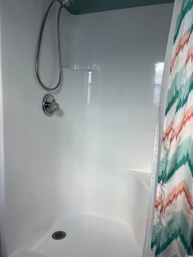 interior details featuring curtained shower