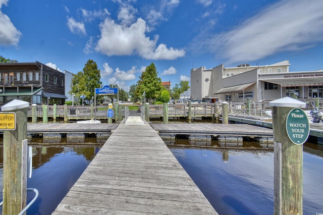 view of dock with a water view