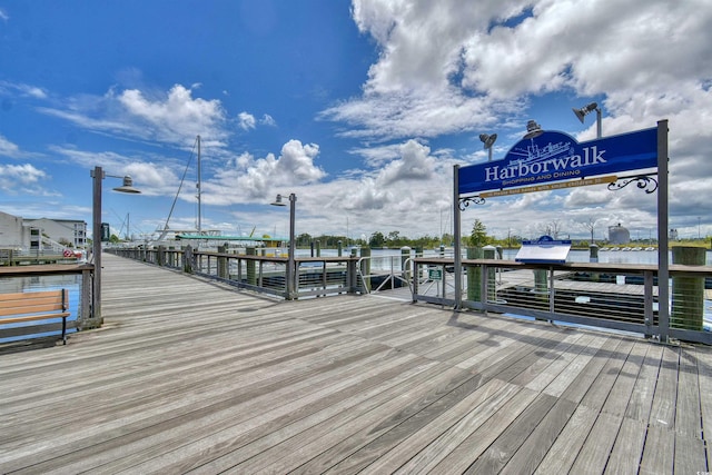 view of dock with a water view