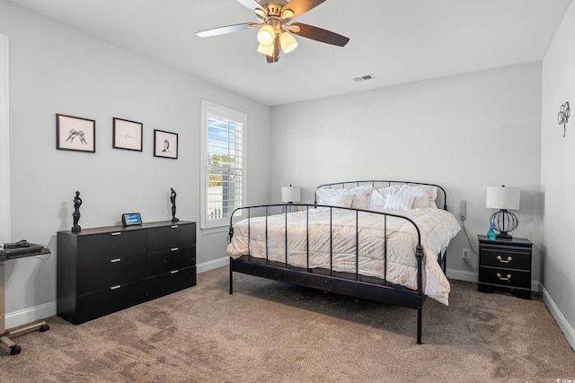 bedroom featuring carpet floors and ceiling fan