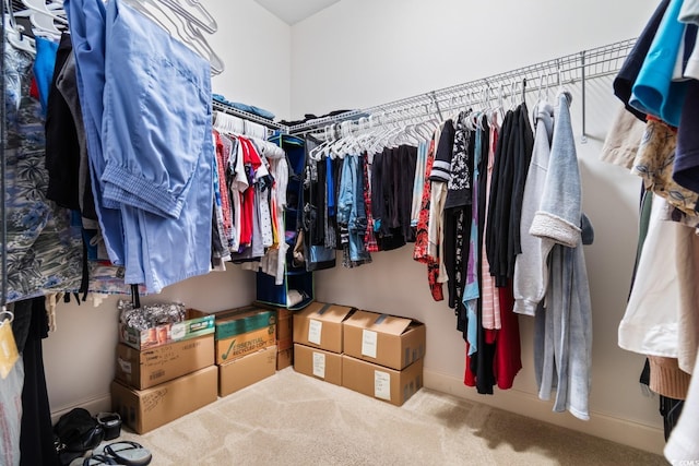 walk in closet with carpet