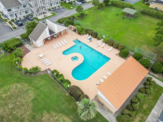 view of swimming pool featuring a patio area