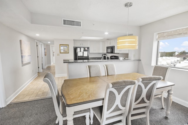 dining space featuring sink