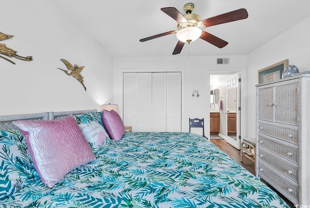4560 Greenbriar Dr Unit 102-B, Little River, SC 29566 - bedroom with visible vents, wood finished floors, ceiling fan, and a closet