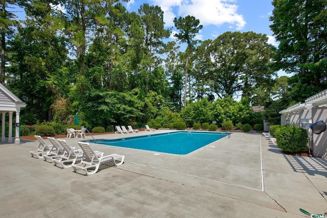 view of swimming pool with a patio