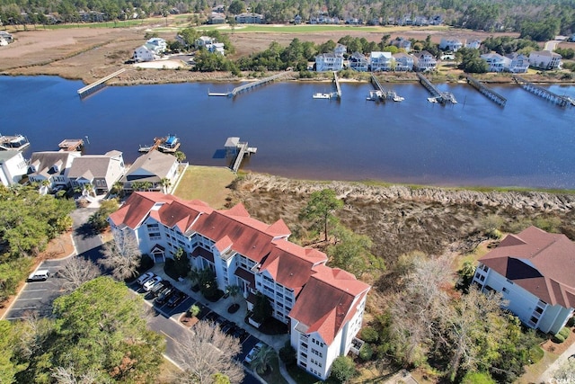 aerial view featuring a water view