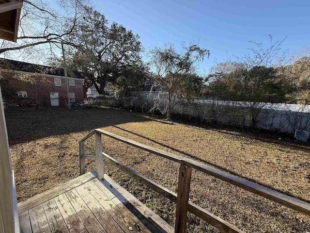 view of yard with a deck and a fenced backyard