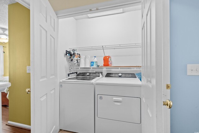 618 3rd Ave S Unit 4D, North Myrtle Beach, SC 29582 - laundry room featuring washing machine and clothes dryer and wood finished floors