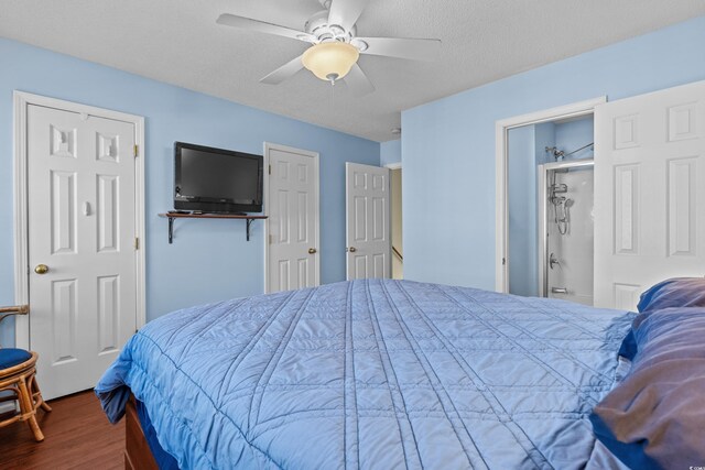 618 3rd Ave S Unit 4D, North Myrtle Beach, SC 29582 - bedroom with wood finished floors, ceiling fan, and a textured ceiling