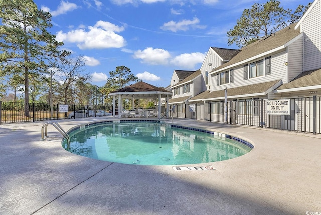 view of pool with a gazebo and a patio