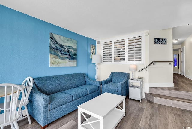 living room with hardwood / wood-style flooring