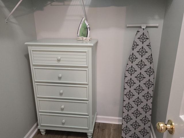 spacious closet with dark wood-type flooring