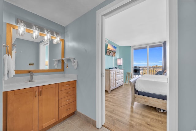 bathroom with hardwood / wood-style flooring and vanity