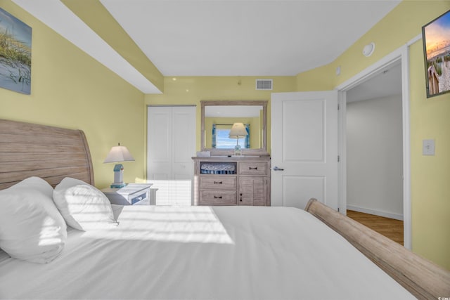 bedroom with a closet and wood-type flooring