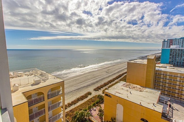 property view of water featuring a beach view