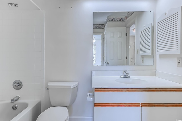 full bathroom with toilet, vanity, and  shower combination