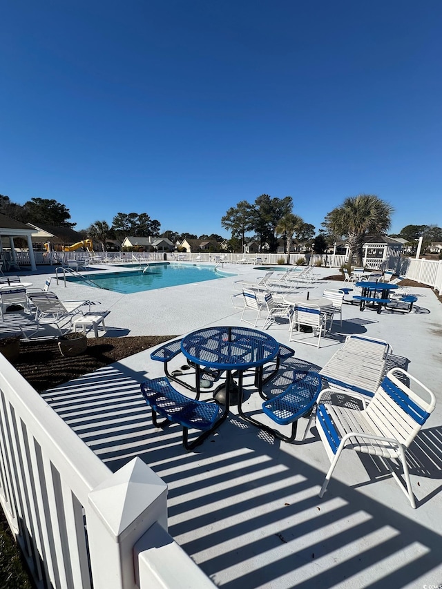 view of pool featuring a patio