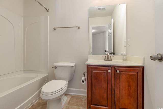 full bathroom featuring shower / bath combination, toilet, and vanity