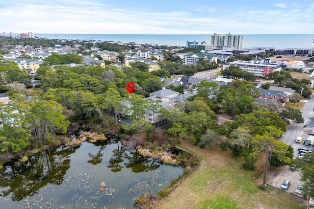 aerial view featuring a water view