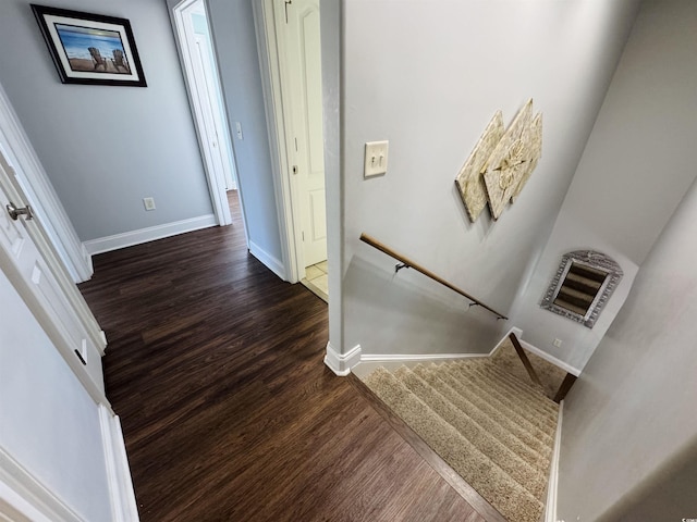 stairway featuring hardwood / wood-style floors