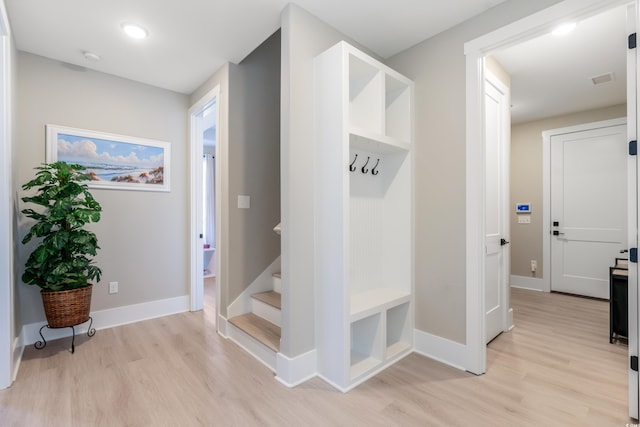 mudroom featuring light wood-type flooring